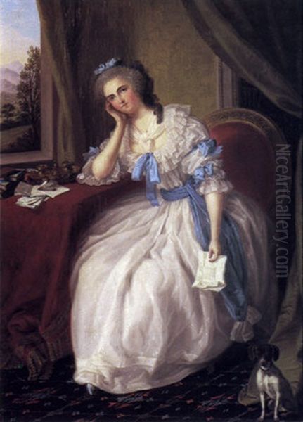 Portrait Of A Lady With Love Letter Oil Painting by Ludwig Guttenbrunn