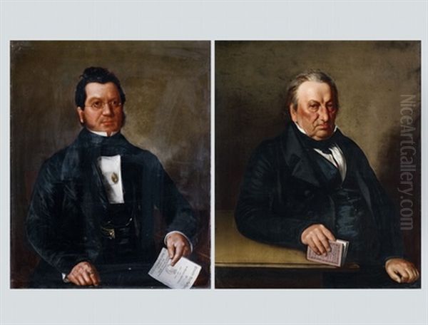 Portraits Of Father And Son Pfluger, Balsthal (pair) by Sebastian Gutzwiller