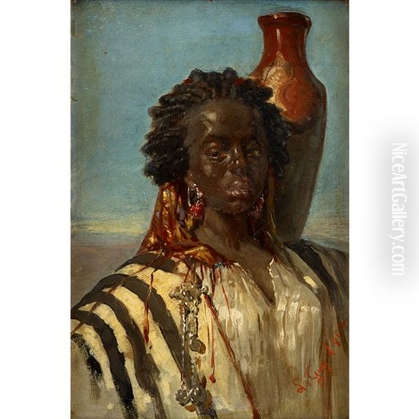 Moorish Woman With Jug Oil Painting by Louis Jean Baptiste Guy