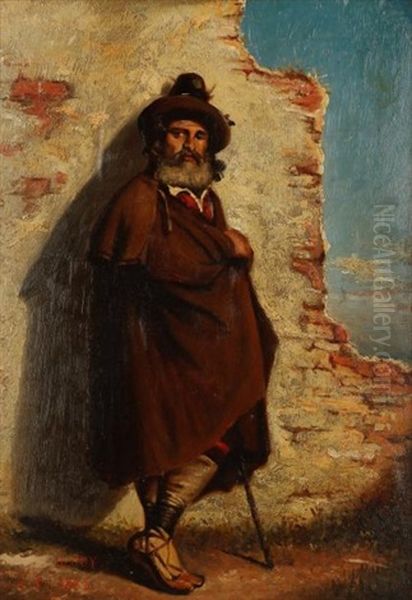 Berger Adosse A Un Mur Oil Painting by Louis Jean Baptiste Guy