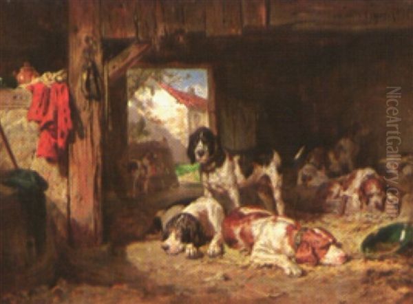 Chiens Au Chenil Apres La Chasse Oil Painting by Louis Jean Baptiste Guy