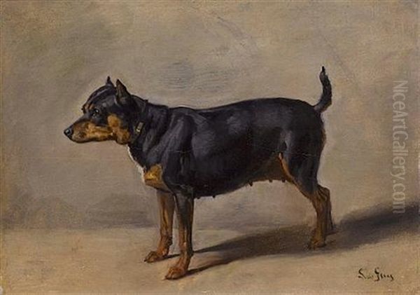 A Terrier Oil Painting by Louis Jean Baptiste Guy