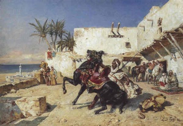 Le Depart Pour La Chasse, Maroc Oil Painting by Louis Jean Baptiste Guy