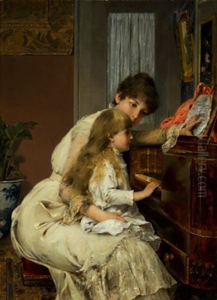 The Piano Lesson Oil Painting by Seymour Joseph Guy