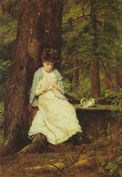 Knit One, Purl Two Oil Painting by Seymour Joseph Guy