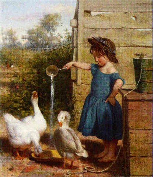 Feeding The Geese Oil Painting by Seymour Joseph Guy