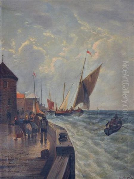 Whitby, Quayside Oil Painting by Louise J. Guyot