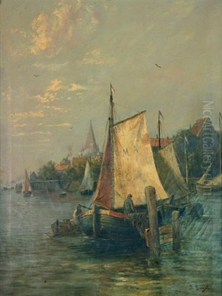 Untitled (harbour Scene) Oil Painting by Louise J. Guyot