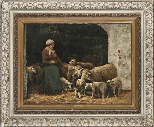 The Sheltering Flock Oil Painting by Louise J. Guyot