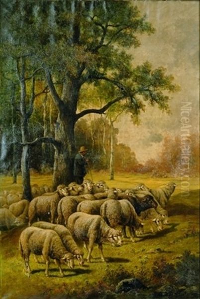 A Shepherd And His Flock Oil Painting by Louise J. Guyot