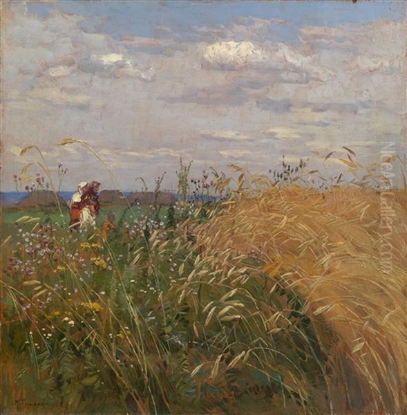 Peasant Women In A Field Oil Painting by Mikhail Markelovich Guzhavin