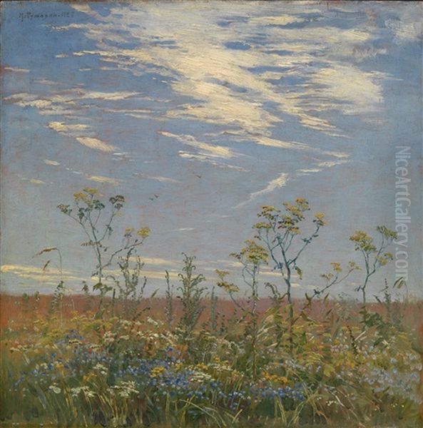 Wild Flowers In A Field Oil Painting by Mikhail Markelovich Guzhavin