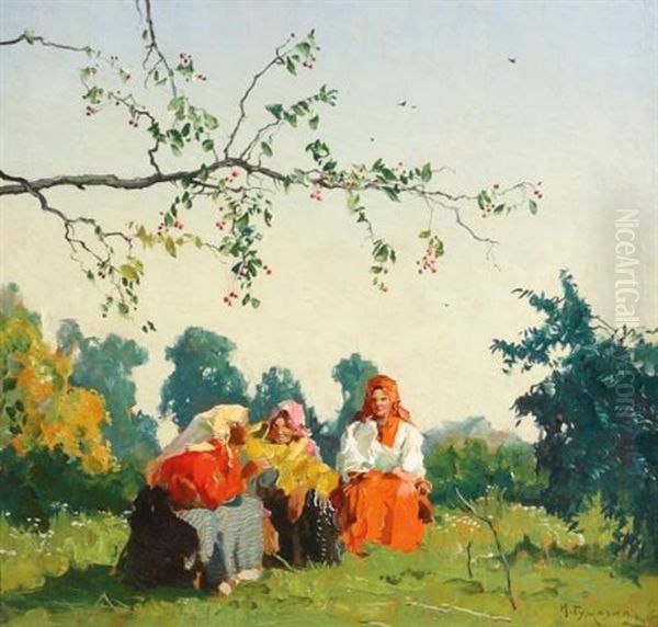 Gossip Oil Painting by Mikhail Markelovich Guzhavin