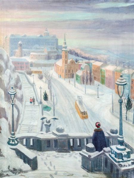 Buda Detail In The Winter Oil Painting by Oedon Guzsik