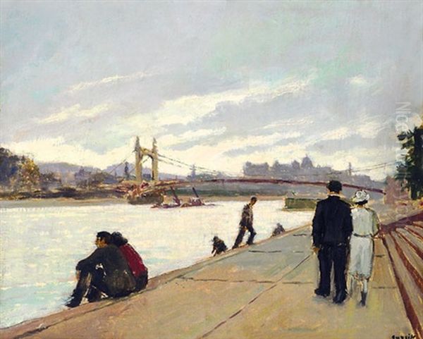 On The Quay Oil Painting by Oedon Guzsik