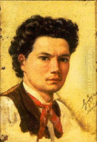 Rakish Young Gentleman In A Red Scarf Oil Painting by Giuseppe Guzzardi