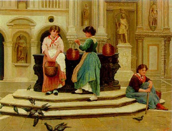 At The Well Oil Painting by Giuseppe Guzzardi