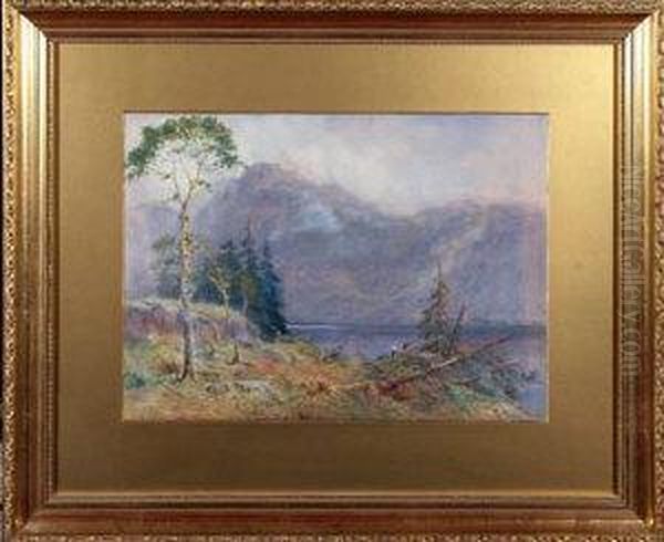 Lumbermen Felling Trees On The Shore Of A Lake Oil Painting by William John Baker