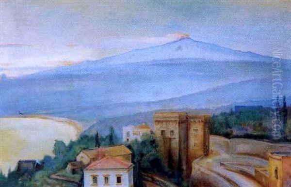 Etna Oil Painting by Gustav Gwozdecki