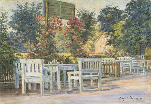 Gedeckter Tisch Im Garten Mit Rosengirlanden Oil Painting by Hans Gyde-Petersen