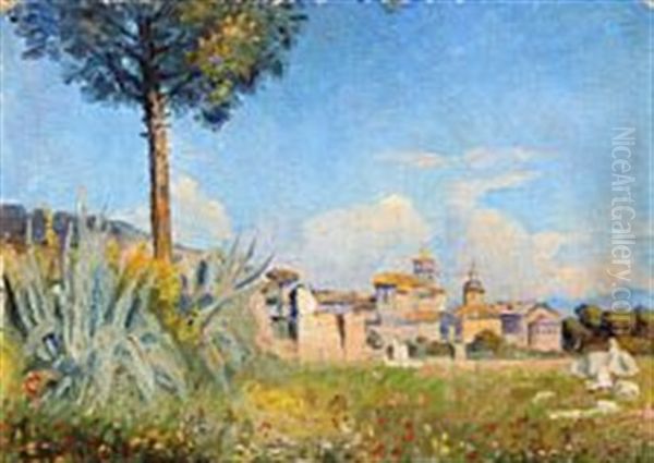 Summer Day At An Italian Monastery Oil Painting by Hans Gyde-Petersen