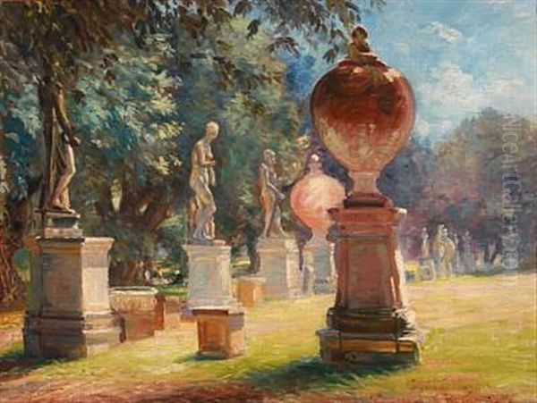 Summer Day In Villa Borghese Garden Oil Painting by Hans Gyde-Petersen