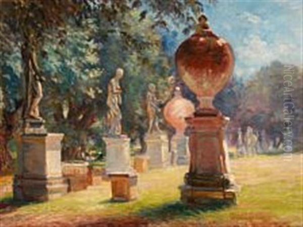 Summer Day In Villa Borghese Garden Oil Painting by Hans Gyde-Petersen