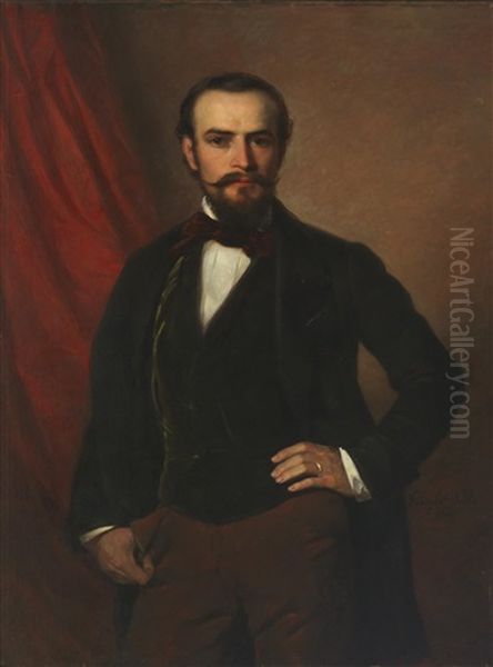 Three-quarter Length Portrait Of A Gentleman  (albert Forstinger?) Oil Painting by Alajos Gyoergyi-Giergl