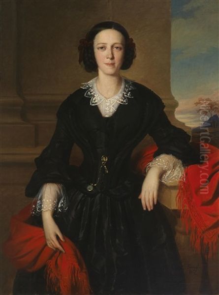 Three-quarter Length Portrait Of A Lady (gertrude Forstinger?) Oil Painting by Alajos Gyoergyi-Giergl