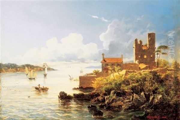 Romantikus Tengerparti Taj Vitorlassal (romantic Beach Scene With Sailing Boats) Oil Painting by Leo Gyoeroek