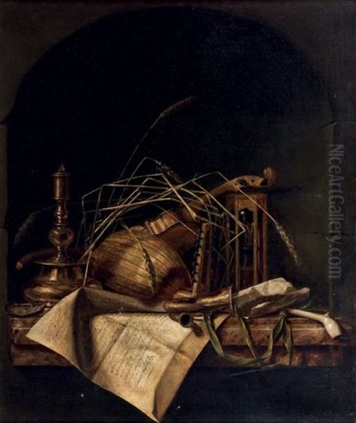 Nature Morte Aux Instruments De Musique Oil Painting by Cornelis Norbertus Gysbrechts