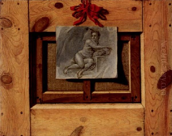 Trompe-l'oeil. Ruckseite Eines Gemaldes Mit Angehefteter Zeichnung Einer Liegenden Frau Oil Painting by Cornelis Norbertus Gysbrechts