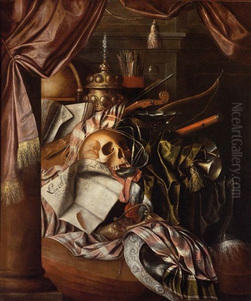 Vanitasstillleben Mit Einem Totenschadel Oil Painting by Franciscus Gysbrechts