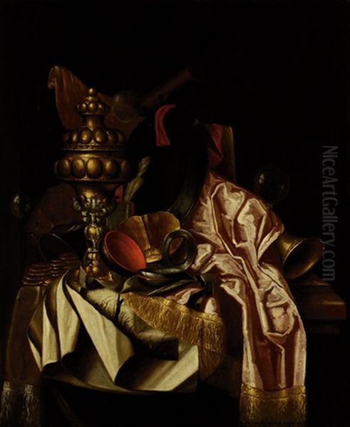 Vanitas Still-life With Among Other Things, A Gilded Pineapple-cup, Musical Instruments And A Watch Oil Painting by Franciscus Gysbrechts