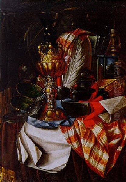 Still Life With Chalice, Quill, And Ink Pot Oil Painting by Franciscus Gysbrechts