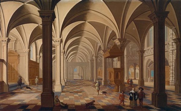 Kircheninneres Mit Sich Unterhaltenden Figuren Oil Painting by Nicolas de Gyselaer