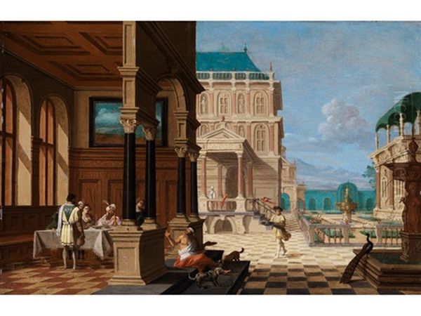 Palasthof Mit Loggia Und Figurenstaffage Oil Painting by Nicolas de Gyselaer