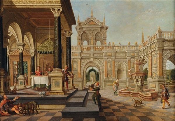 Lazare Et Le Mauvais Riche Dans Un Interieur De Palais Oil Painting by Nicolas de Gyselaer