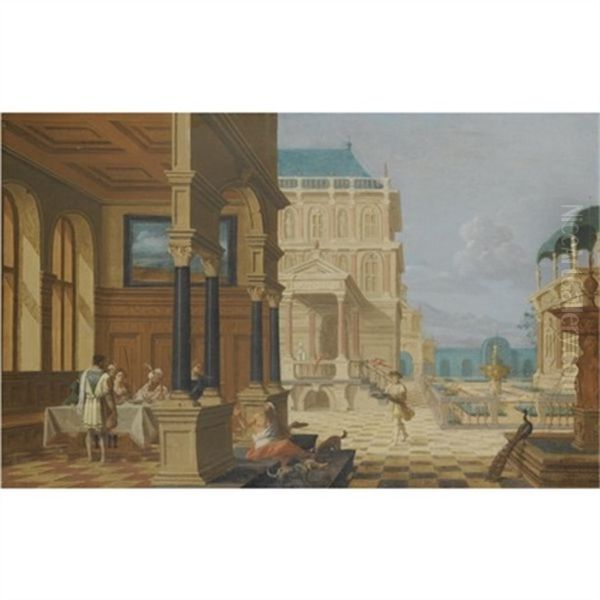 An Architectural Capriccio With Dives And Lazarus Oil Painting by Nicolas de Gyselaer