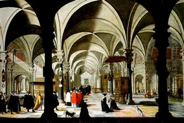 Interieur D'eglise Avec Procession Oil Painting by Nicolas de Gyselaer