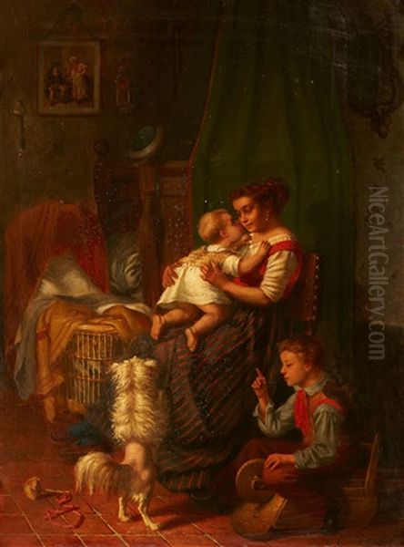 A Mother With Her Children Oil Painting by Joseph Gyselinckx