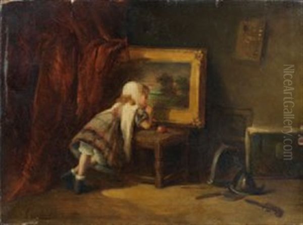 Fillette Dans L'atelier Du Peintre Oil Painting by Joseph Gyselinckx