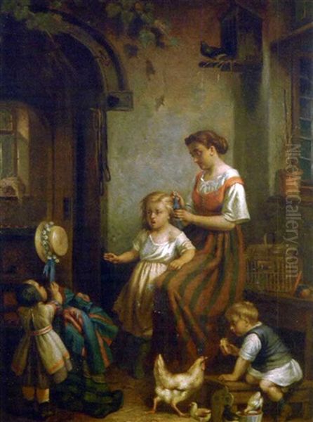 La Toilette Des Enfants Oil Painting by Joseph Gyselinckx