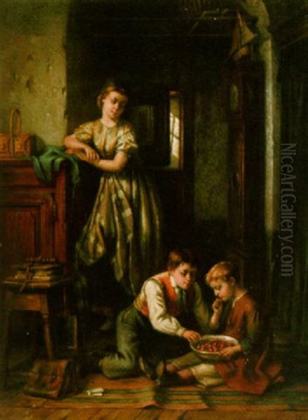 The Little Cherry-eaters Oil Painting by Joseph Gyselinckx