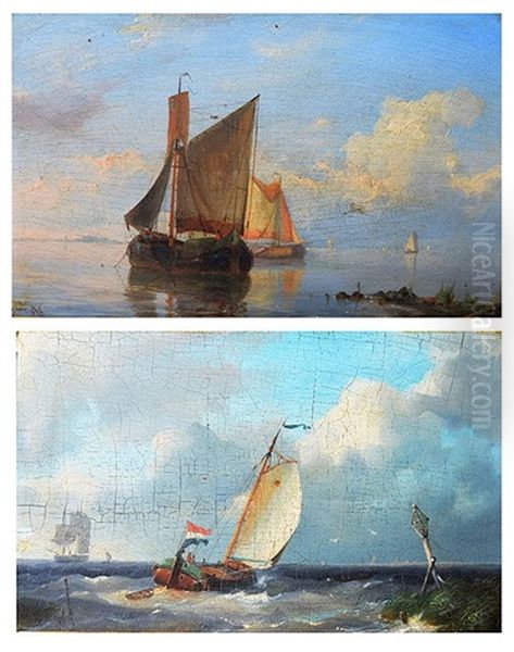 Sailing Vessels In A Calm And A Dutch Fishing Smack At Sea, A Pair Oil Painting by Warner Gyselman