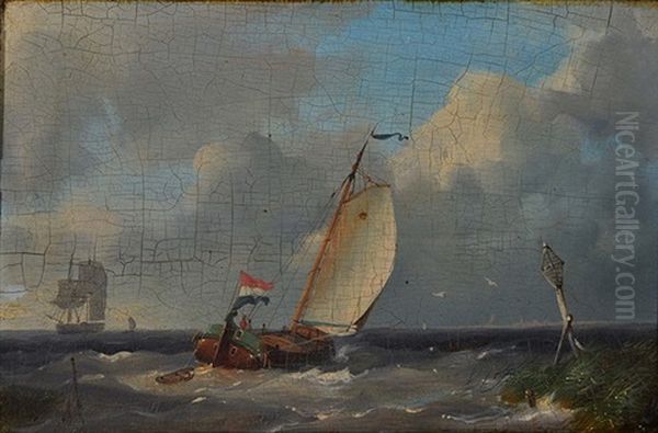 Sailing Vessels In A Calm And A Dutch Fishing Smack At Sea (a Pair) Oil Painting by Warner Gyselman