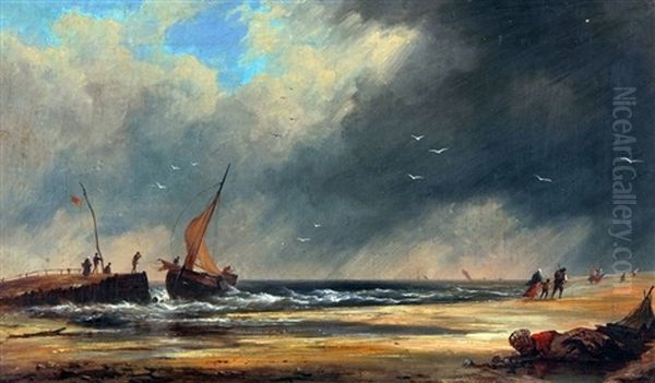 Coastal Scene With Figures And Boat Oil Painting by Warner Gyselman