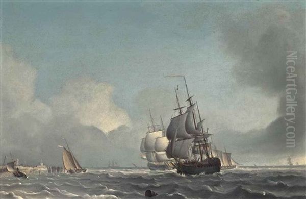 Dutch Men-o'war Running Inshore In A Strengthening Breeze Off The Low Countries Oil Painting by Warner Gyselman