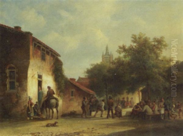 Village Square With Figures Oil Painting by Warner Gyselman