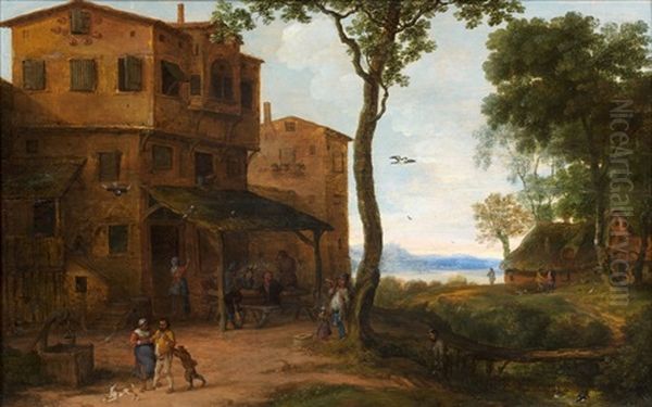 Paysans A L'exterieur D'une Auberge Oil Painting by Pieter Gysels the Younger